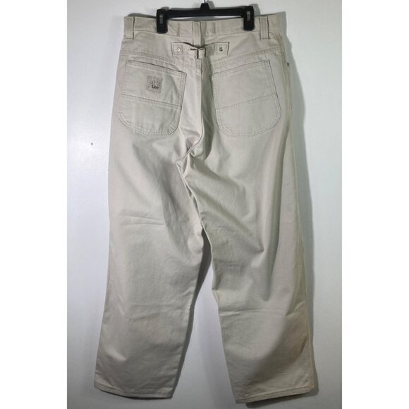Womens Vintage Riveted Lee Beige Wide Leg Adjustable Back Skater Jean 14M - Picture 2 of 10